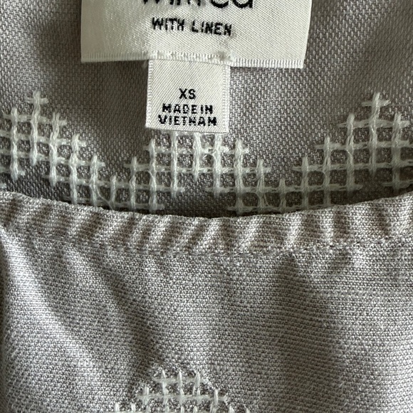 Aritzia Wilfred Blondelle XS Grey + White Embroidered Linen Blend Shift Dress - Picture 4 of 5